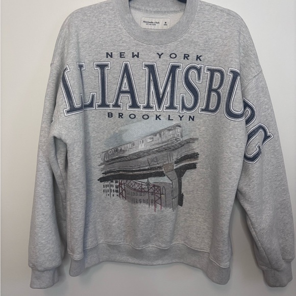 Abercrombie & Fitch Gray Brooklyn NY Williamsburg Crewneck Sweatshirt Pullover M - Picture 6 of 7